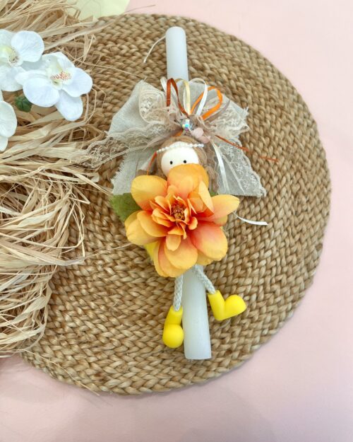 Λαμπάδα λουλουδένια πορτοκαλί